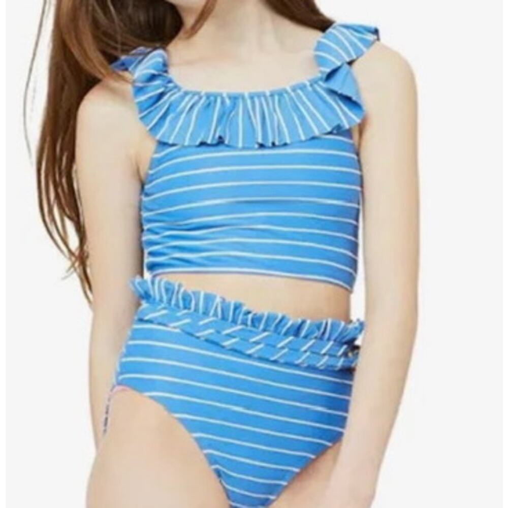 Habitual Girl Blue Stripe 2-piece Ruffle Swimsuit (size 14)